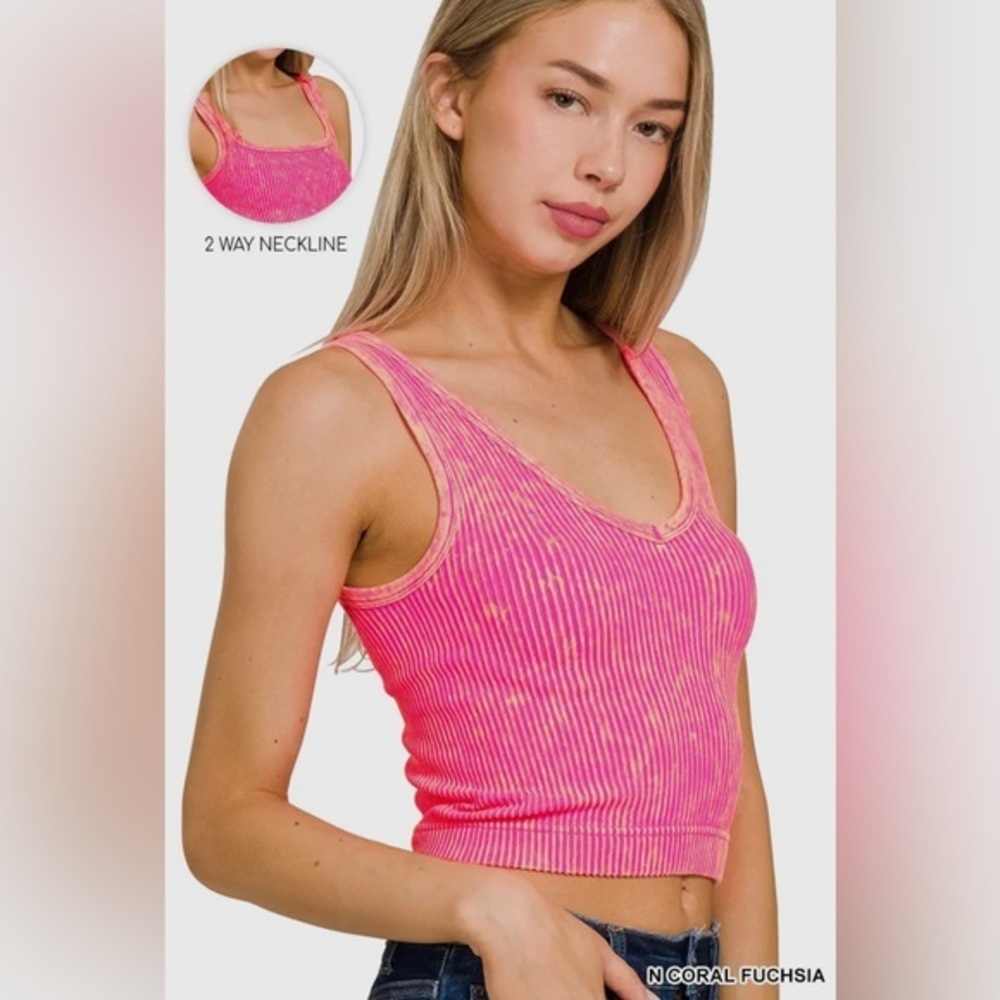 Zenana Coral Fuchsia Premium Seamless Tank Top/Crop Top/Bralette